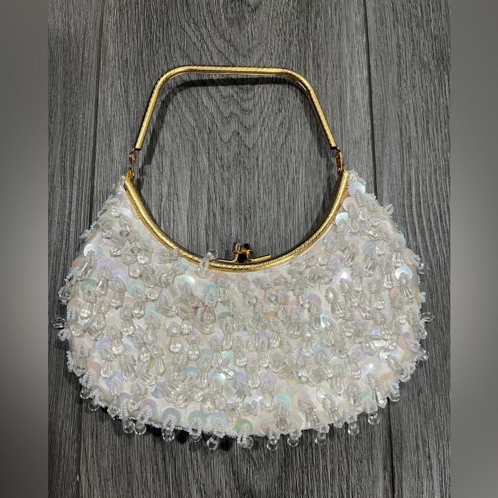 Vintage Beaded Evening Wedding Bag Elephant Brand Made In Hong Kong